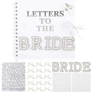 8 x 8 Inch Letters to The Bride Scrapbook Wedding Scrap Book Letters To The Bride Book Bridal DIY Blank Paper Scrapbook Photo Album with Pearl Stickers, Metallic Letters, Bows(White)