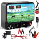 15.5 High Joule Electric Fence Charger, AC 110v-230v DC Multiple Powered, 15.5 Joule 600 Acres Electric Fence Energizer, Input 12V Output 12KV with Display and Alarm, Keep Out Predators
