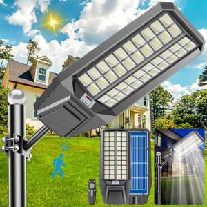 10000W Solar Street Light - 600000 Lumens, Dusk-to-Dawn, Waterproof, Ideal for Commercial & Outdoor Parking Lots - Energy-Efficient Solar-Powered, (Black)