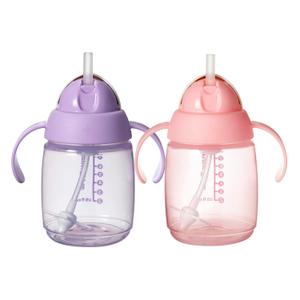 Tommee Tippee Starter Weighted Straw Baby & Toddler 10oz Sippy Cup for 6 Months+, with Silicone Weighted Straw and Easy-Hold Handles, BPA Free, Pink & Purple, Pack of 2