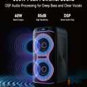 GKDT63 Karaoke Machine with 2 Rechargeable Wireless Microphones, 600W Portable Bluetooth PA Party Speaker with Wheels & Pull Handle, TWS Stereo, LED Lights,DSP Vocal Priority for Adult Outdoor Parties