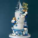 Nautical Cake Topper Ship Lighthouse Blue White Ball Cake Toppers Seagulls Anchor Rudder Cake Decorations for Nautical Theme Birthday (Style 01)