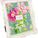 Laura Ashley 8x10 White & Gold Ornate Textured Hand-Crafted Resin Picture Frame w/Easel & Hook for Tabletop & Wall Display, Decorative Floral Design Home Dcor, Photo Gallery, Art (8x10, White/Gold)
