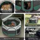Playpen for Small Dogs Cats Crate: Puppy Play Pen Indoor Outdoor Foldable Potable Exercise Cage Pop up Kennel for Guinea Pig Rabbits Hamster Travel with Carrying Case & Food Bowl (Green, M, 1)