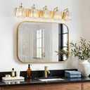 5-Light Modern Vanity Lights Brushed Brass Bathroom Light Fixtures Over Mirror Gold Bathroom Vanity Lighting with Crystal Shade E26 Base Wall Sconce for Bedroom Living Room Restroom Wall Lamp