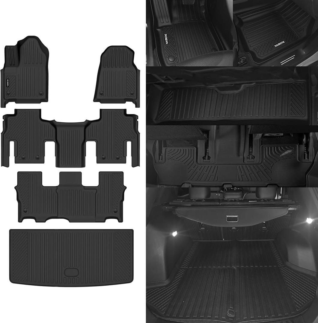 Naibeve Floor Mats for 2022-2026 Jeep Wagoneer 8 Seats 2nd Row Bench Seat | All Weather Custom Fit Floor Mats, Cargo Mat Interior Protector accessories