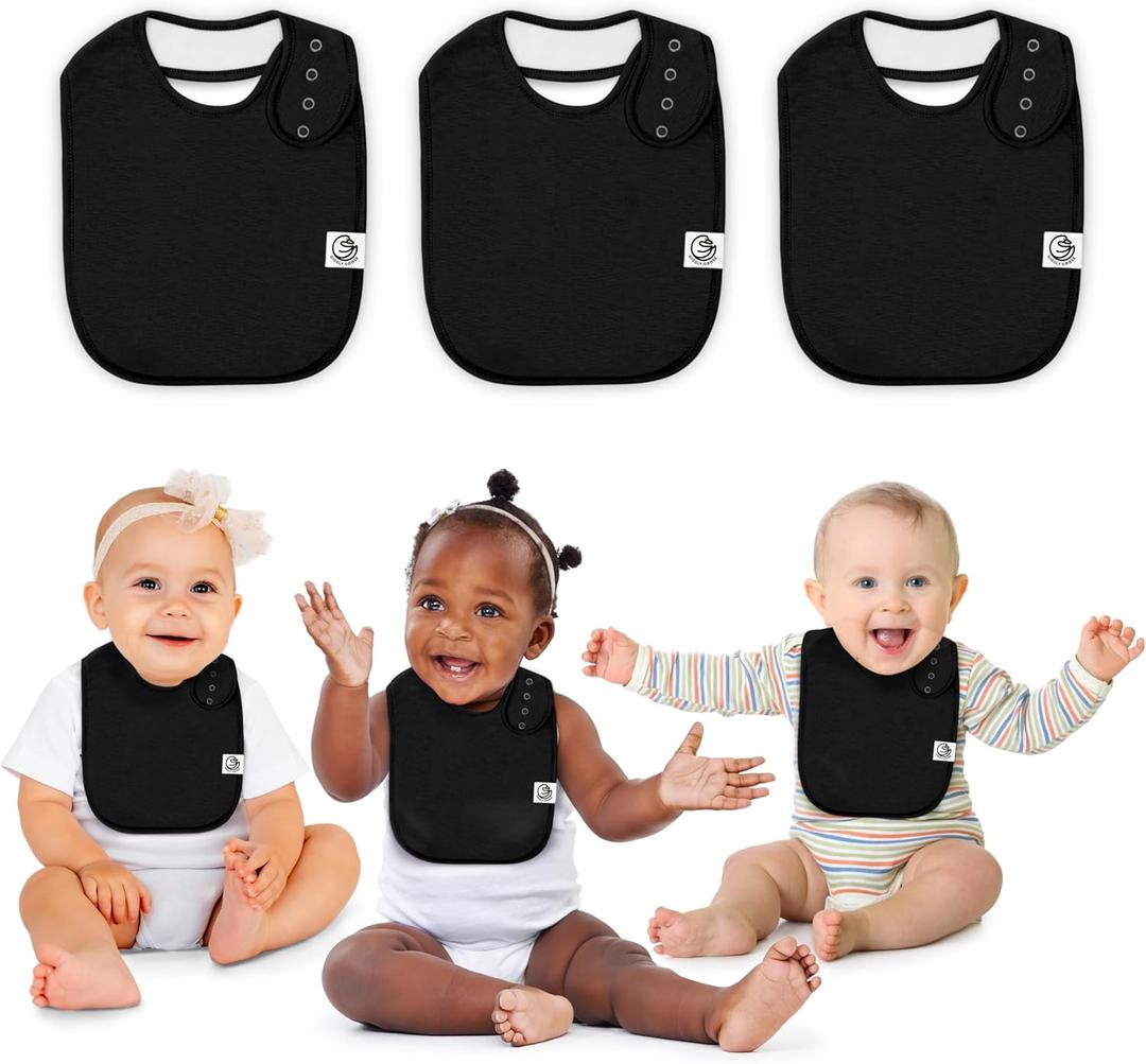 Organic Cotton Baby Drool Bibs (3-Pack) Thick 345 GSM, Soft & Absorbent, Teething Bibs for Boys and Girls