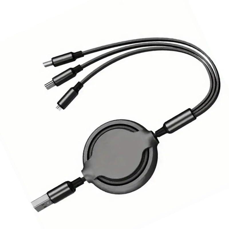GLOGO 3 in 1 Retractable Charging Cable [3A,3FT] Multi USB Cable Fast Charger Cord for Phone, Samsung, iPad, Tablets, Switch and More - Black