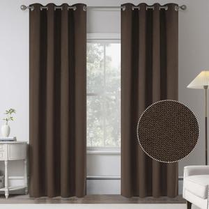 108 Inches Extra Long Linen 100% Blackout Curtains for Bedroom - Cocoa Brown Energy Saving Thermal Insulated Burlap Textured Curtain Drapes for Country Villa (Set of 2 Panels,W 52 x L 108 Inch Length)