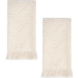 Luxury Decorative Hand Towels Bathroom: 2 Packs 14X30 100% Cotton Turkish Absorbent Soft Face Towel Set for Boho Bathroom Decor Kitchen Hotel Spa Farmhouse Guest Tea Gift (Cream White, 14"x30")