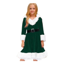 Kid Little Girls Christmas Outfit Santa Claus Velvet Lapel Long Sleeve Dress Princess Party Layered Dresses with Belt (Green, 3-4 Years)