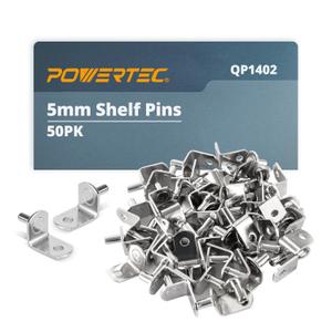 POWERTEC QP1402 5mm Shelf Pegs 50 pcs, L-Shaped Bracket with Hole Shelf Pins Support Pegs for Shelves, Kitchen Cabinet Shelf, Bookshelf, Closet and Furniture, Nickel Plated Shelf Holders Pegs