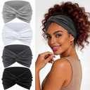 Wide Headbands for Women's Hair, 4 Pcs Hair bands Vintage Turban Elastic Head Bands Adult Women Soft Head Wraps Knotted for Yoga & Workout Summer Fashion Hair Accessories (gray)