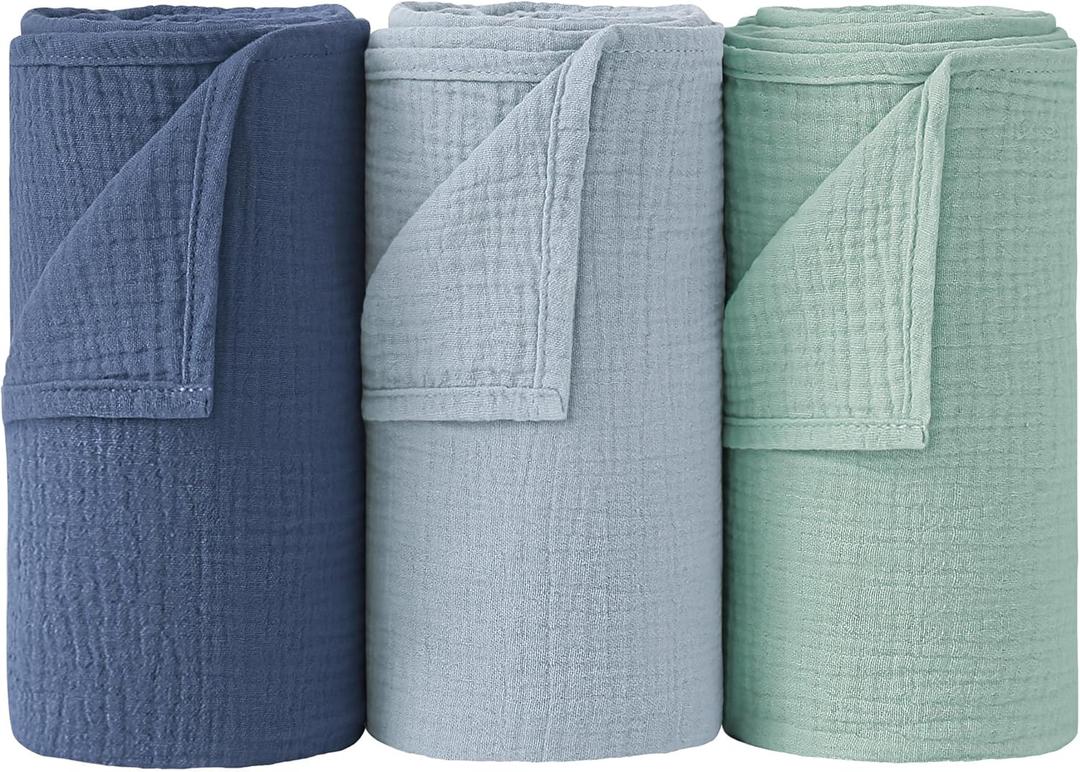Bearmoss Muslin Swaddle Blankets for Newborn, 100% Cotton Large Baby Swaddle Blankets, Super Soft Breathable Receiving Blankets for Unisex Baby Boys Girls (47x47in, 3Pack)
