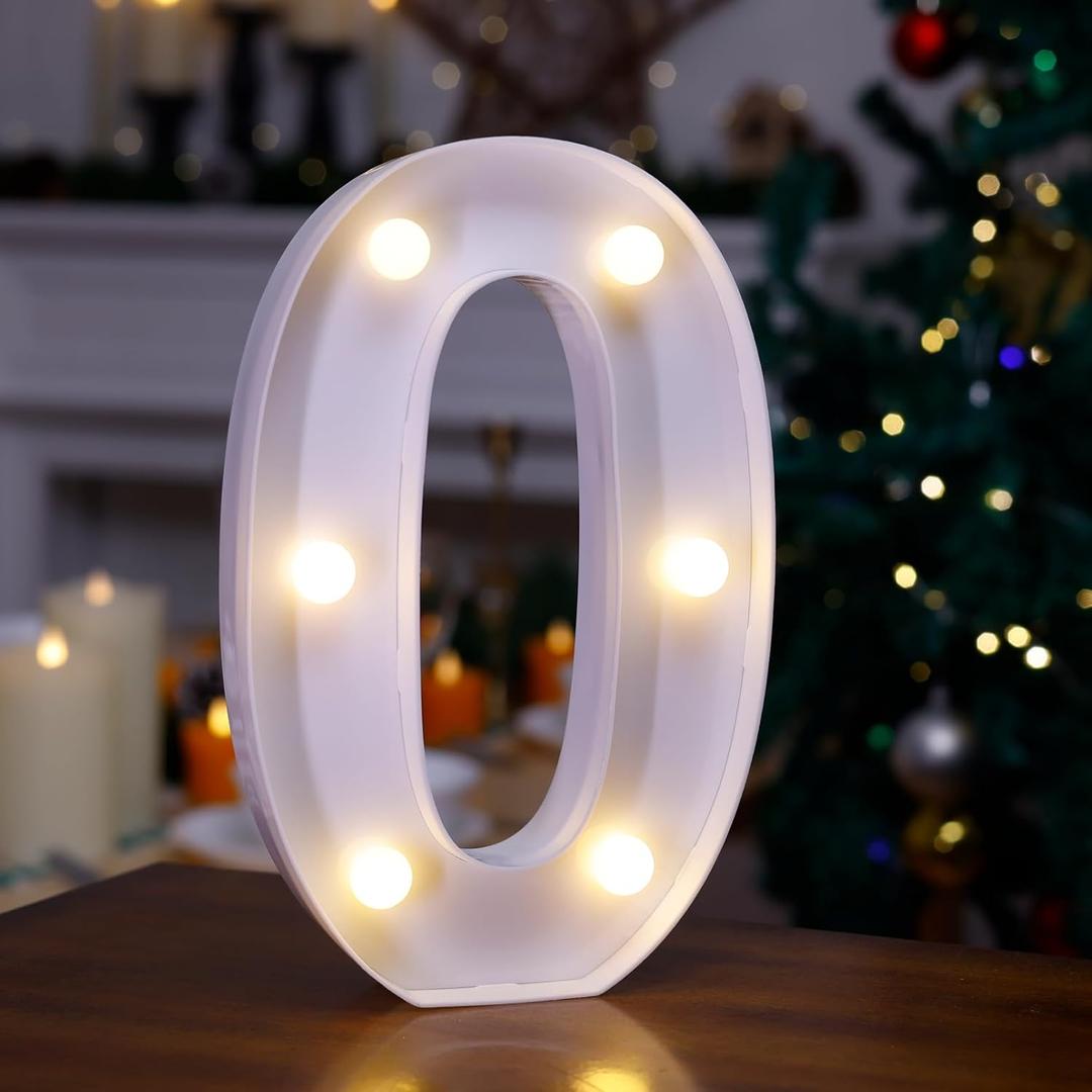 LED Marquee Sign Light Up Letters, Alphabet Light Up Letters Sign, Battery Powered LED Letter Lights for Night Light, Wedding, Birthday, Party, Christmas or Home Decor (Number 0)