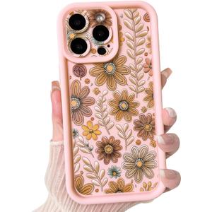 Lovmooful Compatible for iPhone 15 Pro Case Aesthetic Cute Color Flower Floral Leaf Design for Girls Women Soft TPU Shockproof More Protective Girly for iPhone 15 Pro Case-Pink