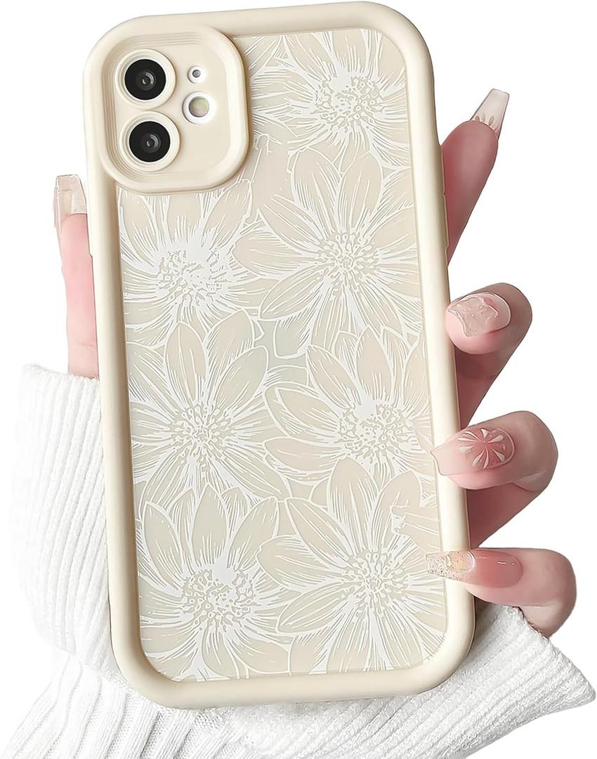 NITITOP Compatible with iPhone 11 Case Silicone Cute Flower Floral Sunflowers Design for Women Girls Artistic Soft TPU Shockproof Full Camera Protection Girly Phone Cover - White