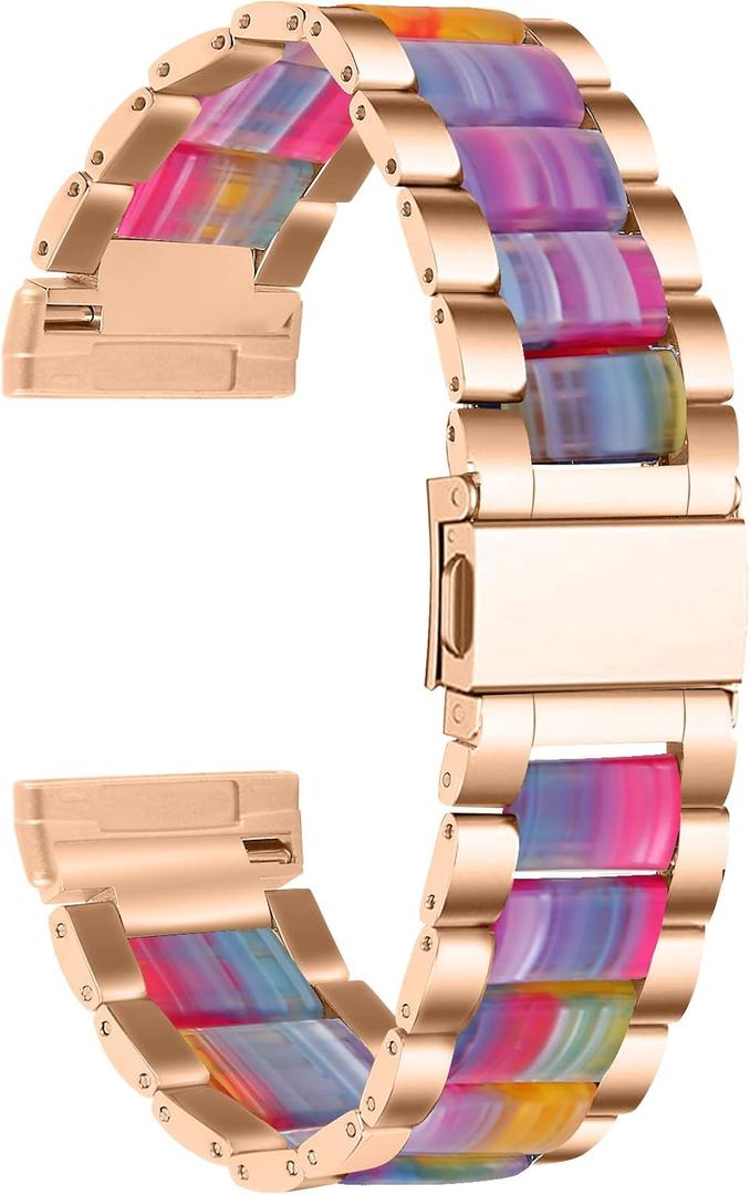Stainless Steel Bands Compatible with fitbit Sense 2/Sense/Versa 4/Versa 3, Replacement Classic Metal Wristband for Men (01# Rose Gold with Rainbow)