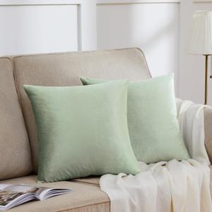 GIGIZAZA 18x18 Pillow Covers Set of 2 Velvet Throw Pillows Decorative Sage Green Covers for Couch Sofa Bedroom Pillowscase (18" x 18" (Pack of 2))