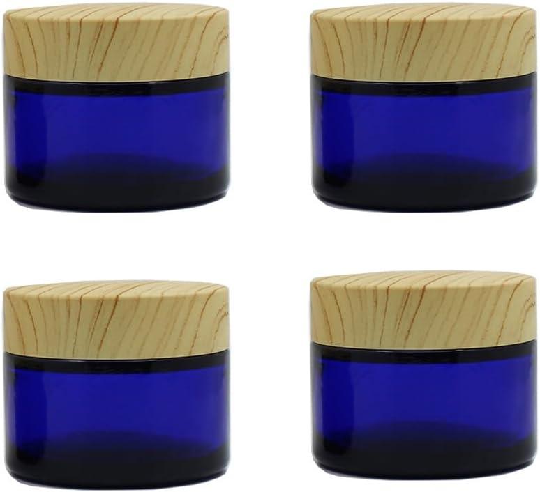 4Pack 50g Blue Glass Jars with Lids,Refillable Cream Jar Cosmetic Cream Jars,Empty Round Cosmetic Containers for Sample,Powder, Lotion,Spice,Crubs Creams,Oils Salves,Ointments(Blue)