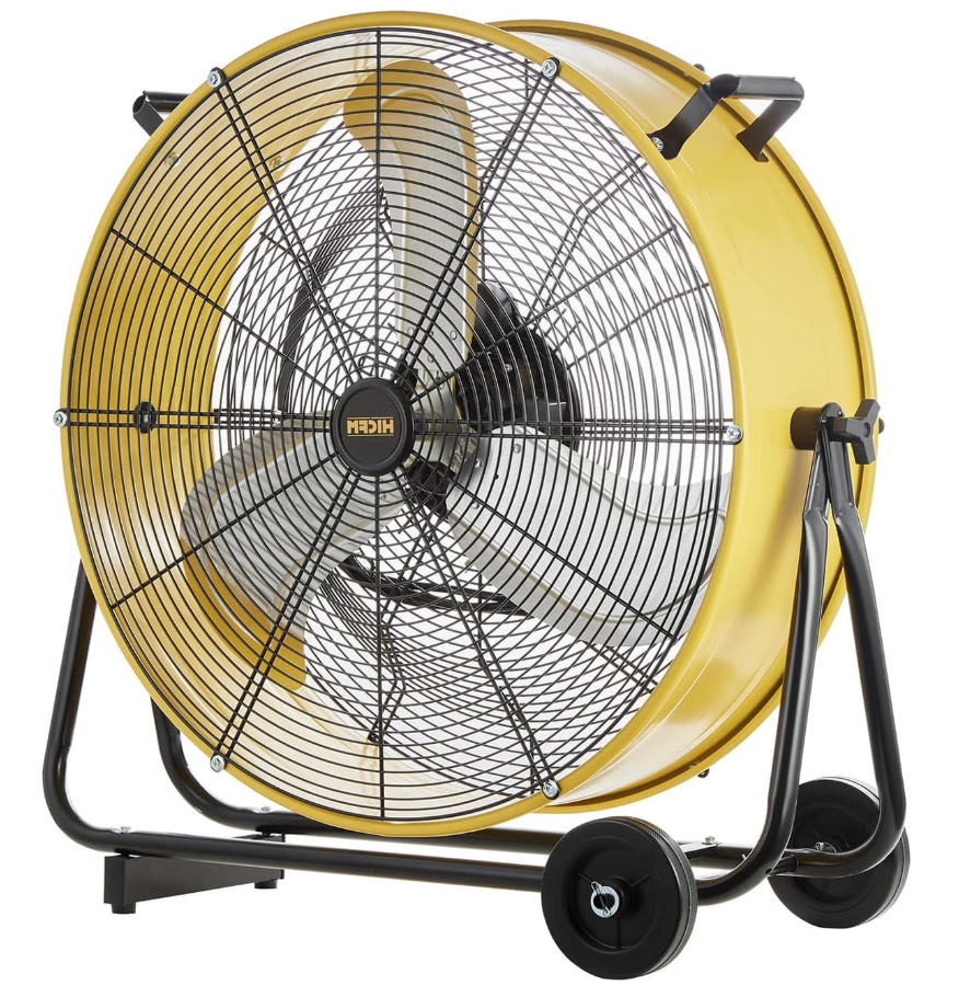 HiCFM DC Motor Drum Fan, 6100 CFM High-velocity Air Circulator with 360-degree Pivoting Head 3-speed 1/12 HP Motor Large Airflow Turbo Shop Floor Fan 