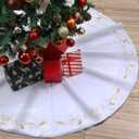 48inch Christmas Tree Skirt White Luxury Velvet Plush Fur Skirts with Gold Embroidery Xmas Velvet Tree Skirt Holly Leaves Gold Embroidered Trees Skirts for Christmas Holiday Party Decorations