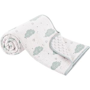 Susurration Baby Blanket for Unisex Boys Girls, Soft Fluffy Crib Blankets with Muslin Cotton Front and Dotted Fleece Back, Receiving Blanket for Baby Newborn Infant, 30x40inch (Cloud)
