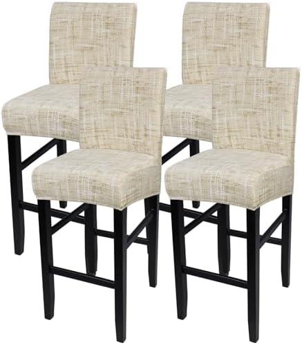 SearchI Bar Stool Covers Set of 6, Stretch Washable Barstool Seat Covers, Counter Height Chair Covers for Kitchen Dining Room Cafe (Beige White Stripe)