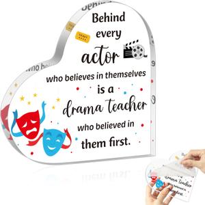 WATINC Appreciation Gifts Award for Teacher - Thank You Drama Teacher Keepsake for Women, Acrylic Heart Performing Arts Instructors Table Centerpiece Sign, Thanks Theater Educators Farewell Desk Decor