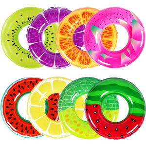 Libima 8 Pcs Inflatable Pool Floats for Adults, Swimming Rings Swim Tube Pool Rings Floaties for Adults Hawaiian Beach Party Decorations