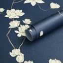 GloryTik Dark Blue Floral Peel and Stick Wallpaper Beige Flowers Contact Paper Self Adhesive Removable Chinoiserie Wall Paper for Living Room Bedroom Bathroom Wall Vinly Roll Decor 17.3" X 197" (17.3" x 197", Dark Blue and Beige)