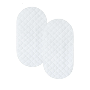 Bassinet Mattress Pad Cover Fit for Hourglass/Oval Bassinet Mattress, Waterproof Bassinet Mattress Protector Quilted Bassinet Sheets (32"x17") 2 Pack for Boys Girls, White