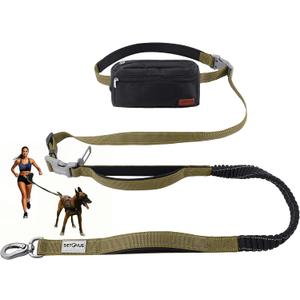 Hands Free Dog Leash with Zipper Pouch, Double Handle Running Reflective Bungee Waist Leash for Dog Walking, Training and Hiking for Small Medium Large Dogs (Yellow)