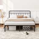 Kujielan 12 inches Queen Size Bed Frame with Minimalist headboard,Metal Platform Base with Strong Metal Slats,Mattress Foundation for Under Bed Storage,Easy Assembly,Black
