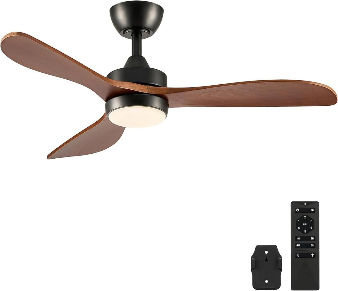 VONLUCE Ceiling Fans with Lights, 42 Inch Ceiling Fan and Remote, 6-Speeds Noiseless Reversible DC Motor, 3CCT, Wood Ceiling Fan for Outdoor Indoor Farmhouse Patios, Black