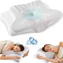 Cervical Neck Pillow for Pain Relief - Ergonomic Memory Foam Pillows for Sleeping, Cooling Side Sleeper Pillow for Neck Support, Contour Orthopedic Bed Pillow for Back Stomach Sleepers (Grey & White)