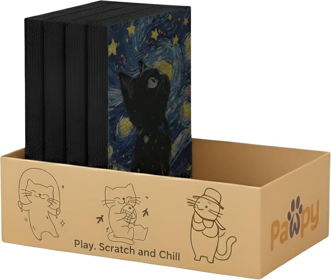 Cat Scratcher Box Art Dcor | Designer Cardboard Scratch Pads with Decorative Van Gogh-Inspired Design | Reversible Boards for Indoor Cats