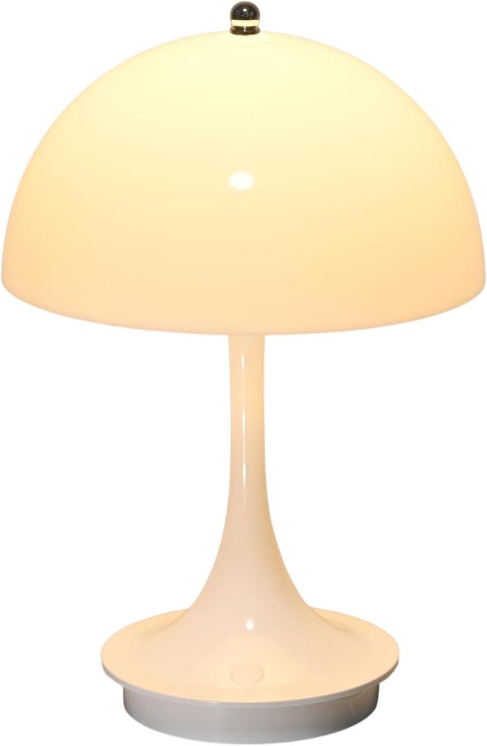 Flower Bud Lamp Modern Flowerpot Cordless Mushroom Touch Table Lamp 3 Mode Dimmable Rechargeable Desk Lamp for Bedroom (White)