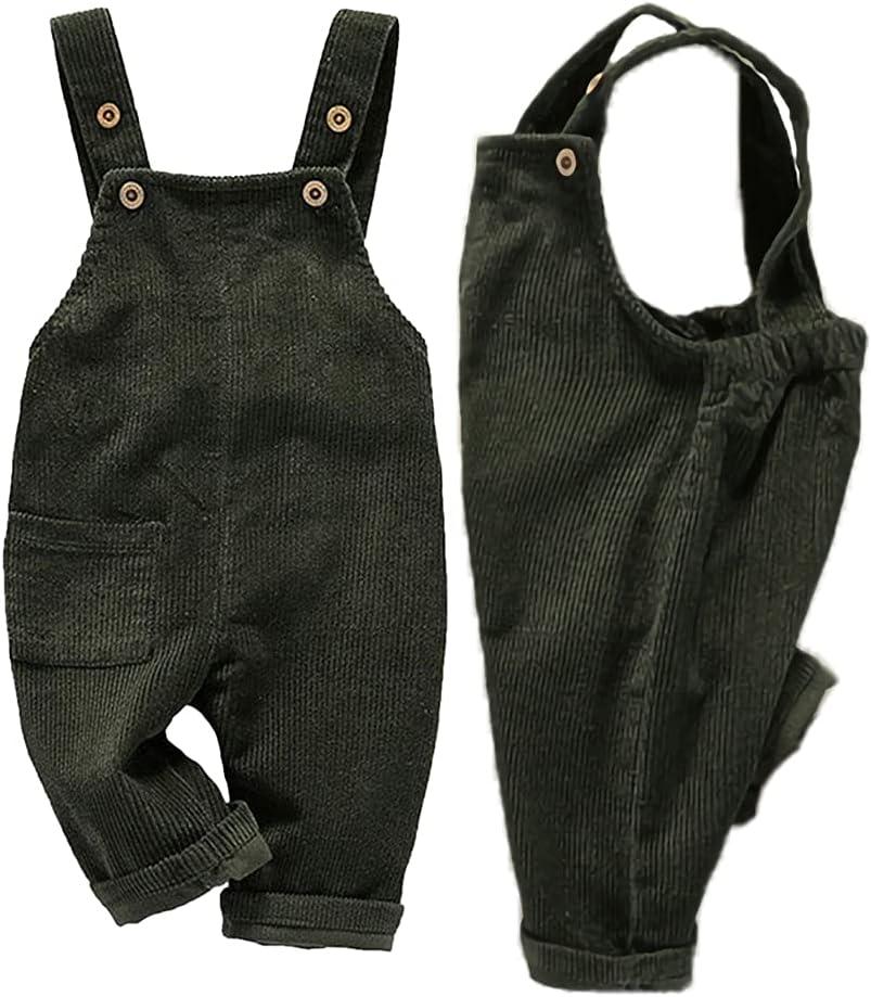 Mornyray Toddler Boy Girl Soft Corduroy Suspender Pants Kids Overalls Loose Retro Adjustable button overalls (12-18 Months, Green)