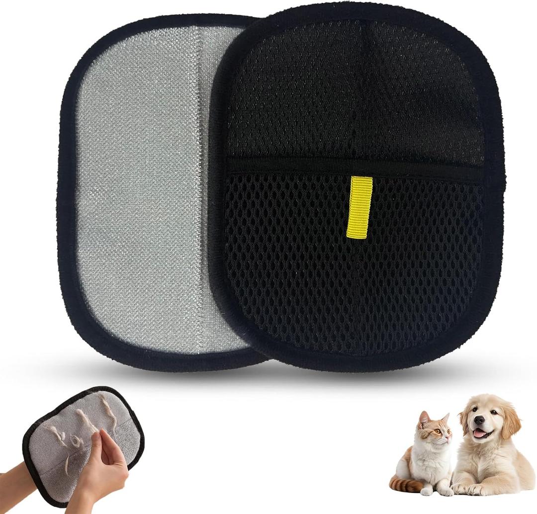 Pet Hair Removal Gloves, Dog Grooming Gloves&Cat Deshedding Gloves for Shedding Control, Electrostatic Hair Remover for Furniture, Couch, Car Seat, Reusable & Easy to Clean(Black 2Pcs)