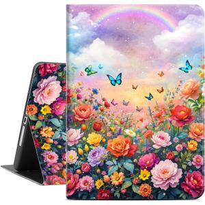 Lokigo Case for iPad 9th/8th/7th Generation (2021/2020/2019) 10.2 Inch, Protective iPad 10.2 Case Soft TPU Back for iPad Cover 9th Generation, Adjustable Multi Viewing Stand, Colord Flowers