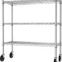 Auslar 3-Shelf Storage Shelves with Casters Heavy Duty 3-Tier Rolling Cart Utility Racks Adjustable Wire Metal Storage Shelving, Chrome