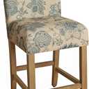 HomePop Upholstered Counter Height Barstool, 24-inch, Blue and Tan Jacobean