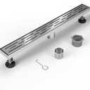 Shower Drain Stainless Steel for Bathroom: Brushed Nickel Linear Shower Drain 28 Inch with Removable Brick Pattern Grate - Adjustable Rectangular Shower Floor Drain with Hair Strainer