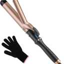 Curling Iron 1 1/4 Inch for Medium and Long Hair Professional Tourmaline Ceramic Barrel Curler with Clamp Dual Voltage Adjustable Temperature Long-Lasting Results Black