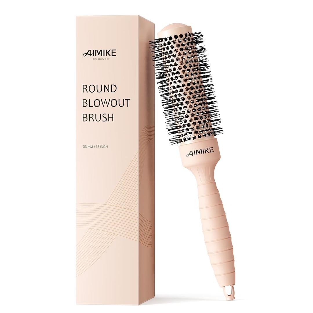 AIMIKE Round Brush for Blow Out, Small Round Hair Brush w/Nano Ion Thermal Ceramic Tech, Professional RoundBrush for Blow Drying & Styling, Maximum Volume and Shine, Barrel 1.3 inch