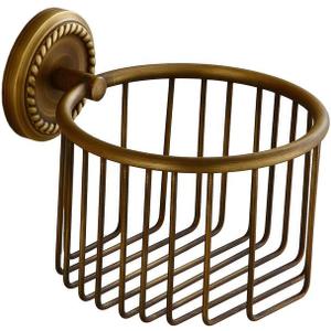 Vintage Toilet Paper Holder Wall Mounted Bathroom Roll Tissue Wire Basket, Antique Brass