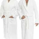 Classic Turkish Towels CTT Premium 100% Turkish Cotton Terry Cloth Bath Robe for Women & Men, Soft & Plush Long Unisex Robe (Large, White)