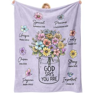 Christian Gifts for Women, Lilac Purple Christian Blanket with Flowers, Birthday Gifts for Women, Baptism Religious Mothers Day Spiritual Gifts for Sister Daughter Girls Mom, Throw Blankets 60''x 50''