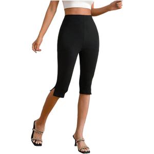MakeMeChic Women's Capri Pants High Waist Leggings Soft Stretch Business Casual Yoga Dress Pants Black Medium